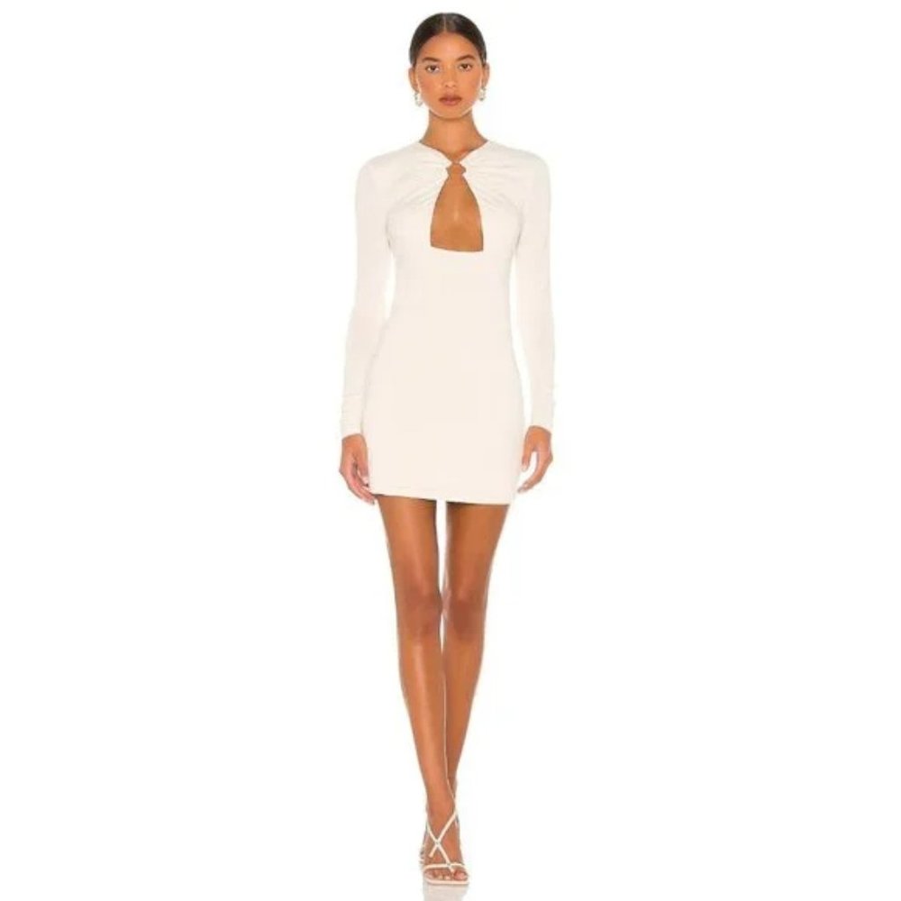 Camila Coelho Amelie Mini Long Sleeve Dress In Neutral